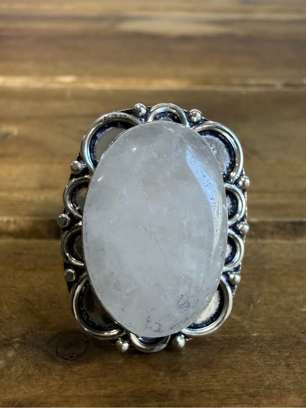 Milky Quartz Jewelry Statement Ring Size 9.5 Silver 925 Plated Vintage Style